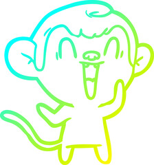 cold gradient line drawing cartoon laughing monkey