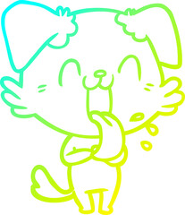 cold gradient line drawing cartoon panting dog