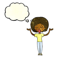 cartoon peaceful woman with thought bubble