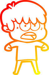 warm gradient line drawing worried cartoon boy
