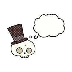 thought bubble cartoon skull wearing top hat