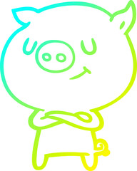 cold gradient line drawing happy cartoon pig