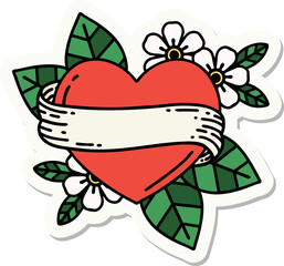 tattoo style sticker of a heart and banner