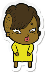 sticker of a cartoon surprised girl