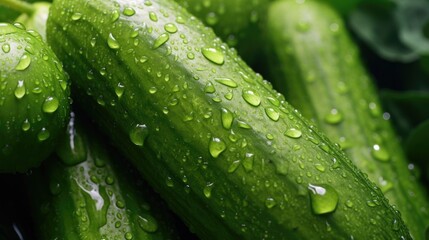 Close up of ripe cucumbers with water drops