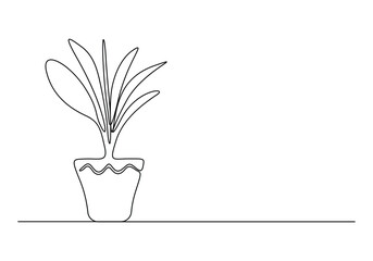 House plant continuous one line drawing vector illustration. Free vector