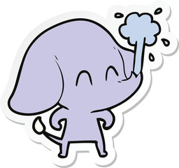sticker of a cute cartoon elephant spouting water