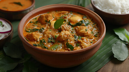 Delicious Pathiri with Flavorful Chicken Curry, Traditional South Indian Dish, Perfect for Culinary Enthusiasts and Food Lovers, Generative Ai