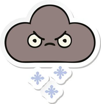sticker of a cute cartoon storm snow cloud