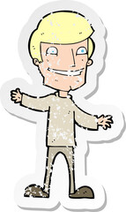 retro distressed sticker of a cartoon grinning man