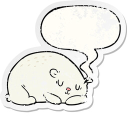 cartoon sleepy polar bear and speech bubble distressed sticker