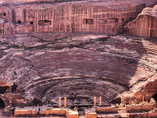 The ancient remains of the first century AD Nabataean theatre in the desert Rose City of Petra...