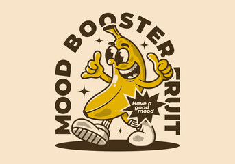 Mood booster fruit. Mascot character illustration of walking banana
