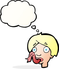 cartoon head sticking out tongue with thought bubble