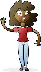 cartoon worried woman waving