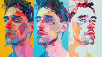 Fototapeta premium Abstract portrait of man in different colors. Street art graffiti style