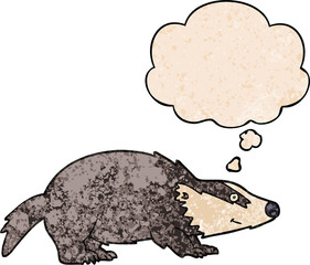 cartoon badger and thought bubble in grunge texture pattern style