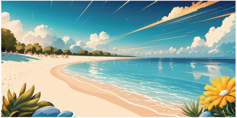 Fototapeta na wymiar Awesome summer beach illustration background summer beach artwork