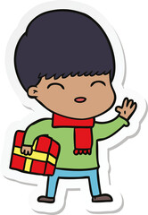 sticker of a happy cartoon boy