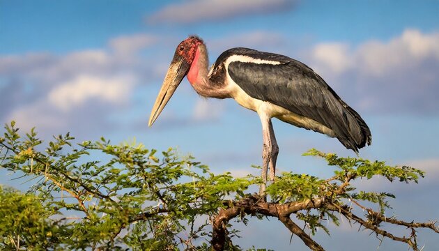 marabou stork on acacia tree