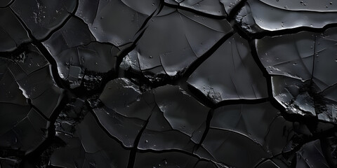 Black Background with Cracked Surface, Cracked Surface Texture Background, Dark Background - Ai Generated