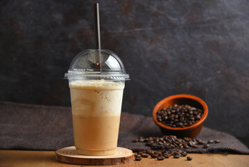 glass of cappuccino cold coffee with foam
