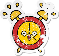 distressed sticker of a cute cartoon alarm clock