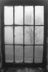 old foggy window in the old wall