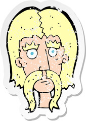 retro distressed sticker of a cartoon man with long mustache