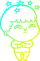 cold gradient line drawing cartoon amazed boy