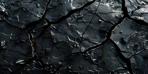 Black Background with Cracked Surface, Cracked Surface Texture Background, Dark Background - Ai Generated