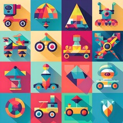 A set of colorful flat vector toys logo.