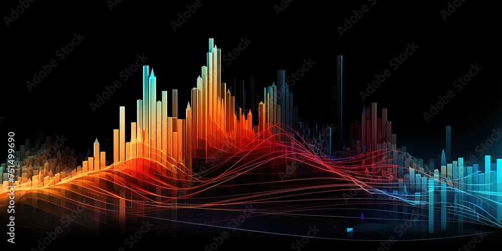 Poster constructing visual elements from complex data. graphs growing. wide format