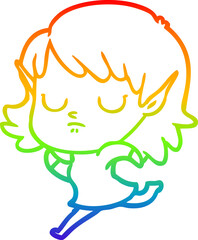 rainbow gradient line drawing cartoon elf girl