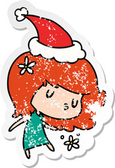 christmas distressed sticker cartoon of kawaii girl