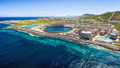Aerial view of the oil refinery in Cape Town - obrazy, fototapety, plakaty