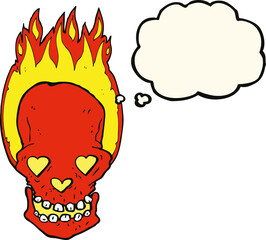 cartoon flaming skull with love heart eyes with thought bubble © lineartestpilot