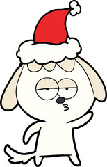 line drawing of a bored dog wearing santa hat