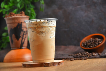 Cold coffee latte with creamy and fluffy topping