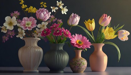 spring flowers in vases