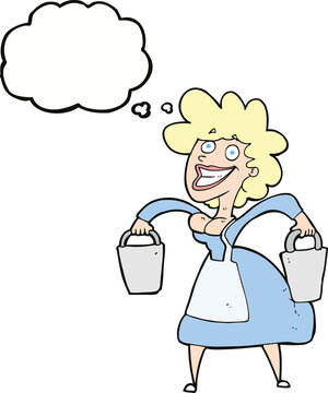 recommend clip art: cartoon milkmaid carrying buckets with thought bubble