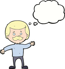 cartoon dad waving with thought bubble