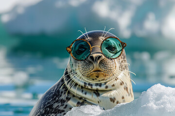 Seal Enjoying Sun on Ice with Groovy Circular Shades