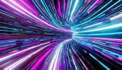 abstract background neon glow purple blue colors cosmic speed concept dynamic hyperspace tunel 3d science fiction illustration render
