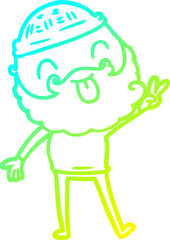 cold gradient line drawing man with beard giving peace sign