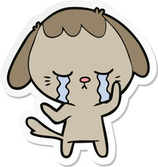sticker of a cute puppy crying cartoon