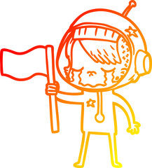 warm gradient line drawing cartoon crying astronaut girl