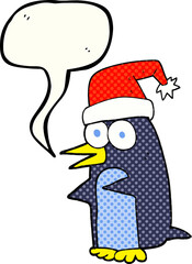 comic book speech bubble cartoon christmas penguin