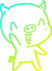 cold gradient line drawing happy cartoon pig