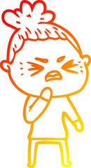 warm gradient line drawing cartoon angry woman